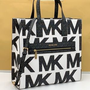 MICHAEL KORS KENLY LARGE NORTH SOUTH TOTE OPTIC WHITE/BLACK